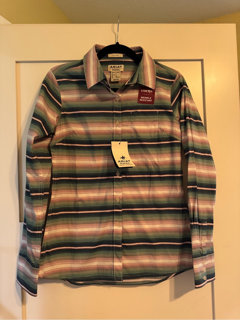 Ariat womans Green Multi-Stripe Stretch Button-Down Shirt